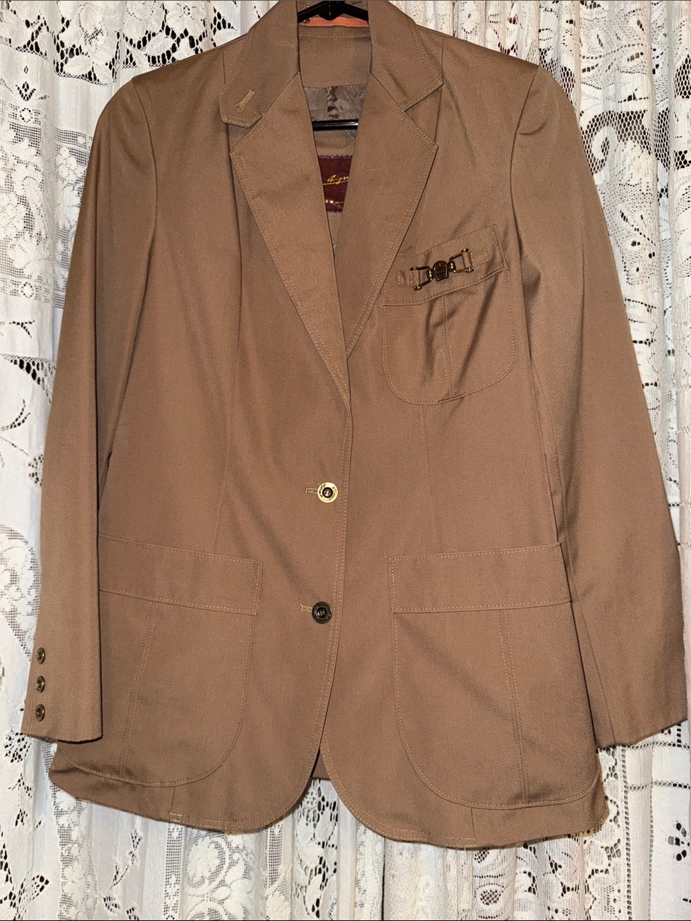 Etienne Aigner Tan Blazer with Decorative Chest Detail